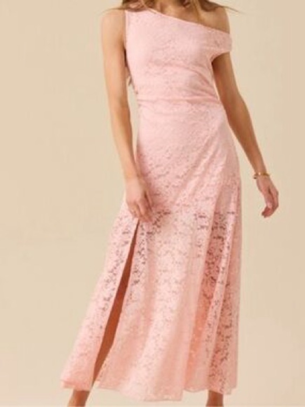 Altar'd State One-Shoulder Blush Lace Maxi Dress